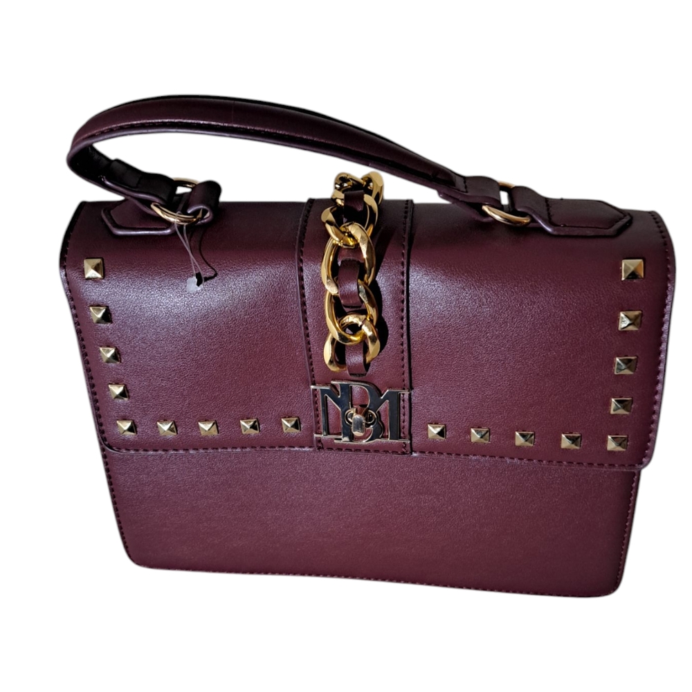 NWOT Badgley Mischka Purse Plain Grain Crossbody Big Chain Stud Lock Plu…